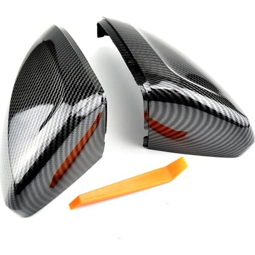2Pcs Carbon Black Side Wing Rear View Mirror Cover Replacement Caps Shell For Volkswagen VW Polo Plus 2019