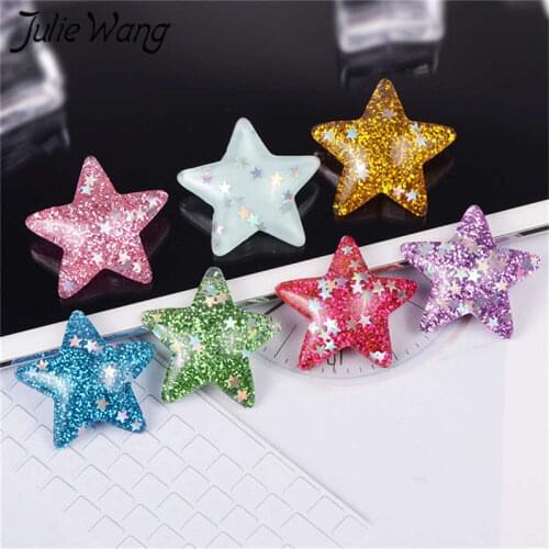 Julie Wang 20PCS Resin Star Sequin Charms Mixed Colors Pentagram Pendants Jewelry Making Accessory Table Props Decoration