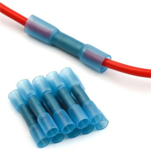 50/30/20Pcs Heat Shrink Butt Wire Connectors AWG 16-14 1.5-2.5mm2 Blue Waterproof Insulated Automobile Wire Cable Terminals