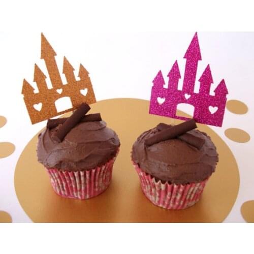 Glitter Princess Castle birthday cupcake topper Bachelorette bridal shower food Picks wedding engagement party cake toppers