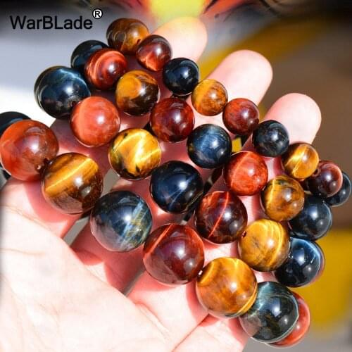 WarBLade New Natural Tiger Eye Stone Bracelet 8mm-18mm Yellow Blue Red Tiger Eye Beads Bracelet Bangles For Men Women Jewelry