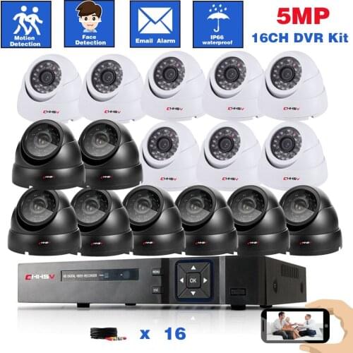 CCTV DVR Home Security Camera System 16CH 5MP DVR Kit Outfdoor Night Vision Black Dome Camera Video Surveillance DVR System Set