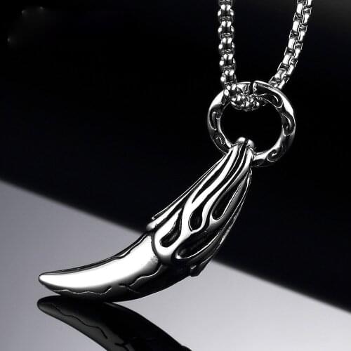 MIQIAO Stainless Steel Titanium Horn Teeth Punk Vintage Hip Hop Pendant Collar Chains Necklace for Men Women Couple Jewelry Gift