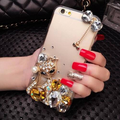 Diamond Case For Samsung A90 A80 A70 A50 A40 A30 A20 A10 Capa Rhinestone Transparent Luxury Bling Cover With Fox Bowknot