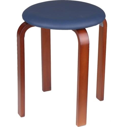 Wooden Stool Solid Wood KD Stool Stackable Leather Cushion Padded Round Stool Backless Chair for Home Restaurant Cafe Bar