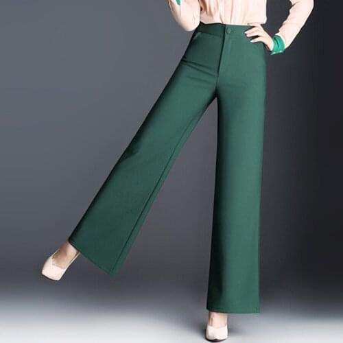 Office Lady Elegant Woman Spring Fall Wine Red Green Black Wide Leg Elastic High Waisted Trousers , Fashion Womens Loose Pants
