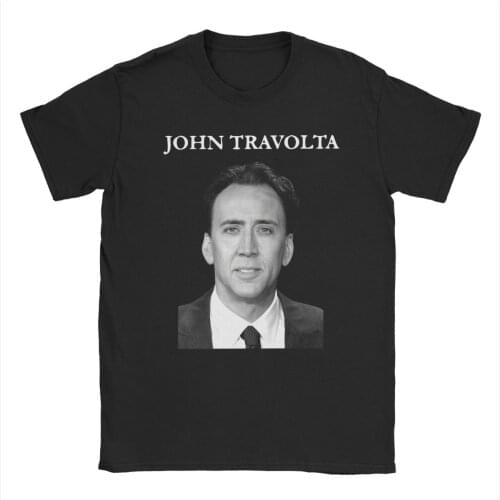 John Travolta T-Shirts Men Nicolas Cage Funny Meme Vintage Pure Cotton Tees Round Neck Short Sleeve T Shirts Summer Clothing