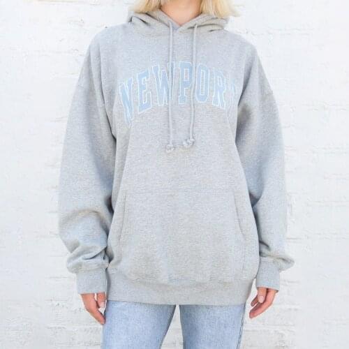 Letter Embroidery Cotton Hoodie Women Autumn Long Sleeve Gray Cotton Soft Hooded Tops Vintage Streetwear Oversize Sweatshirts