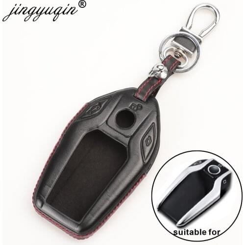 Jingyuqin Leather Car key Case Fob Cover for BMW OEM I12 i8 Radio GT6 730Li740 X3 X4 X5 X6 Remote Display Key Case 5 Buttons