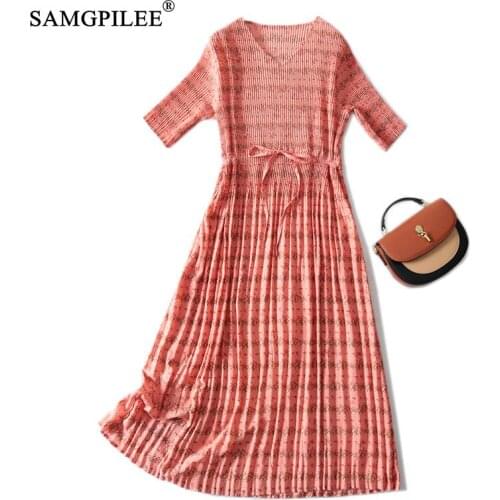 Summer Clothes For Women 2021 New Korean Style Floral Pattern Slim Over The Knee Mid-calf Pinch Pleated Thin Chiffon Dresses 4XL
