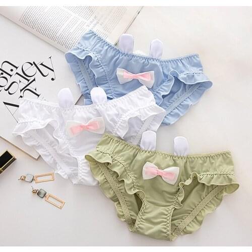 Lovely Girls Cute Bow Cotton Underwear Women Ruffle Seamless Panties Solid Rabbit Ears Briefs Cartoon Lingerie Student lingerie
