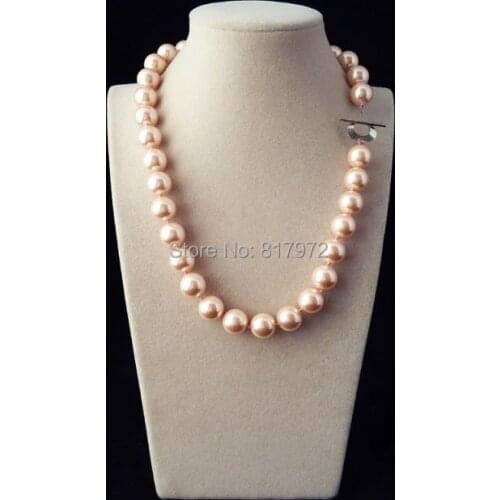 Sweet Light Pink Natural South Sea Shell Pearl Bead Highlight AAA Round Bead 12MM-16mm Necklaces Love Clasp For Woman Gift