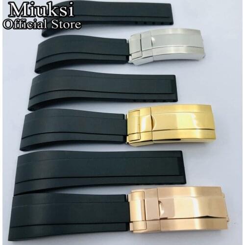 Miuksi 20mm black rubber watch strap with silver/rose gold steel buckle fit 40mm watch case mens strap