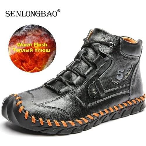 High Quality Leather Men Boots Warm Plush Snow Boots Winter Boots Work Shoes Mens Footwear Rubber Ankle Boots Sneakers Size 48