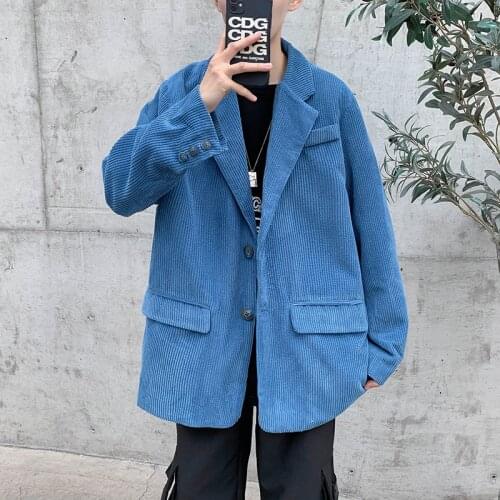 2021 Mens Suit Jackets Solid Loose Fit Single Button Dress Suits Men Fashion Casual Corduroy Blazer Men