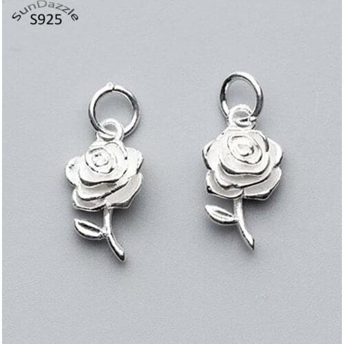 Genuine Real Pure Solid 925 Sterling Silver Rose Flower Pendants Suspension DIY Necklace Bracelet Jewelry Making Findings