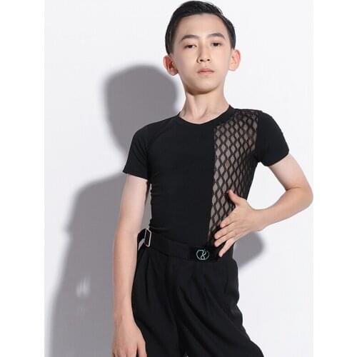 2021 New Latin Dance Practice Clothes Summer Boys Dance Tops Latin Dance Competition Clothes Performance Costumes G5059
