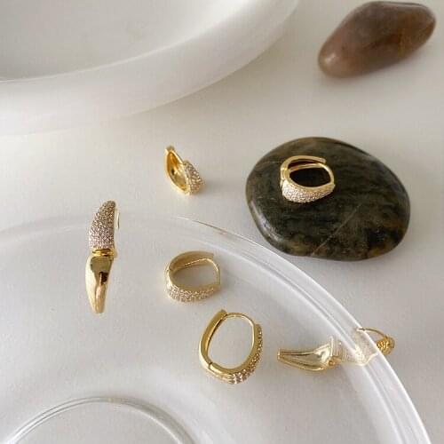 New 2021 Vintage Casual Ware Gold Earrings For Women Fashion Jewelry French Design Zircon Golden Earring Girls Charms Jewellery