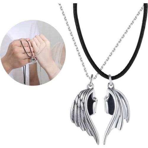 Devil and Angel Wing Long Distance Couple Necklace Men and Women Alloy Birthday Gift for Girlfriend Valentines Day
