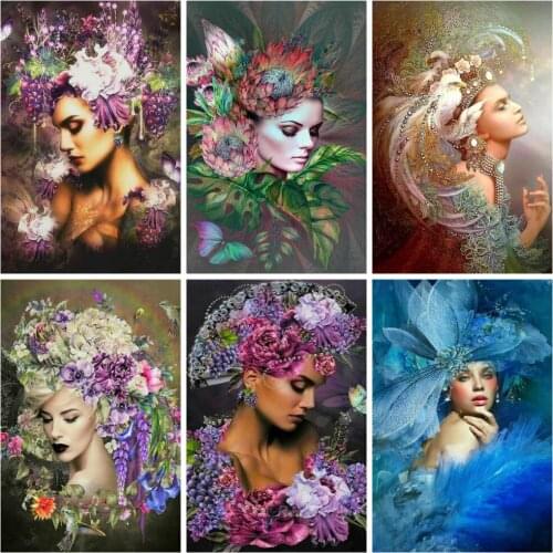 Huacan Full Diamond Embroidery Woman 5D DIY Diamond Mosaic Paintings Portrait Flower Needlework Bedroom Decoration