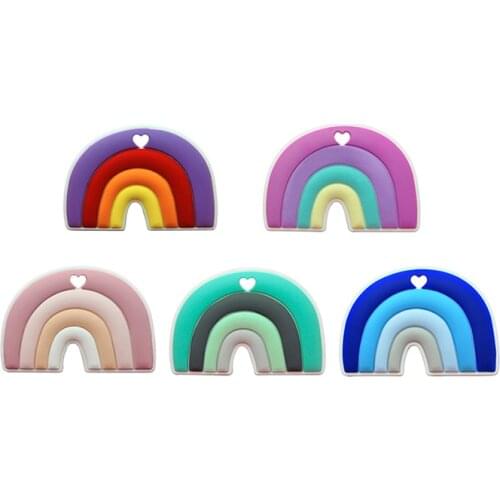 Silicone Rainbow Teether Baby Teeting Toy BPA Free Food Grade Silicone Teether DIY Teething Necklace Toy