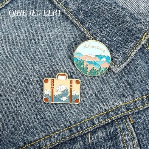 Embossed wave handbag Cartoon Enamel Lapel Pins Mountain forest Brooches Badges Fashion Pins Gifts for Friends Jewelry Wholesale