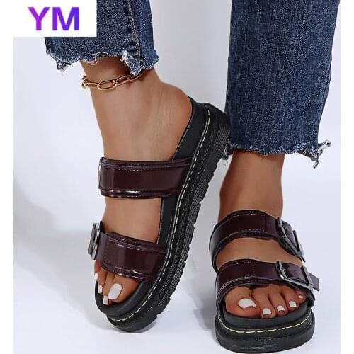 BUCKLE Women Sandals Flat Open Toe Shoes Women Casual Platform Ladies Vintage Office Party Sandals Dropshipping Zapatos De Mujer