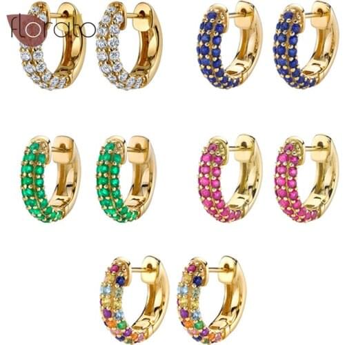 925 Sterling Silver Ear Buckle Luxury Fashion Crystal Hoop Earrings Zircon Rainbow Mosaic Round For Women Jewelry birthday Gift