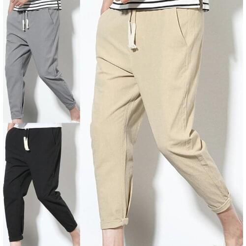 40%HOTSolid Color Men Pants All Match Elastic Waist Pockets Drawstring Oversize Pants Trousers
