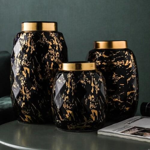Modern Black Gold Marbled Vase Flower Arrangement Hydroponic Dining Table Living Room Decoration Ceramic Vase Wedding Decoration