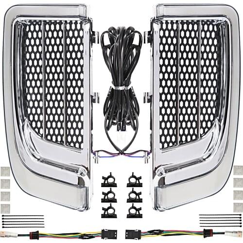 Motorcycle LED Fairing Lower Grills Turn Signal Running Light Lamp Chrome For Harley Touring Street Road Electra Glide