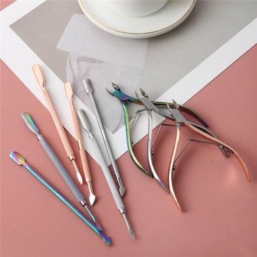 TFSCLOIN 3Pcs/set Silver Nail Cuticle Pusher Clipper Scissor Nipper Tweezer Picker Stainless Steel Manicure Nail Art Tools Kits