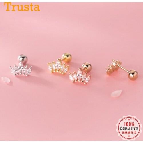 Trustdavis Real 925 Sterling Silver Crown CZ Screw Beads Stud Earrings For Women Children Baby Girls Minimalist Jewelry DS1229
