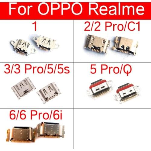 USB Charging Connector Socket Port Jack For Realme 1 2 3 5 5S 6 6i C1 Q Pro USB Data Charger Slot Socket Replacement Parts