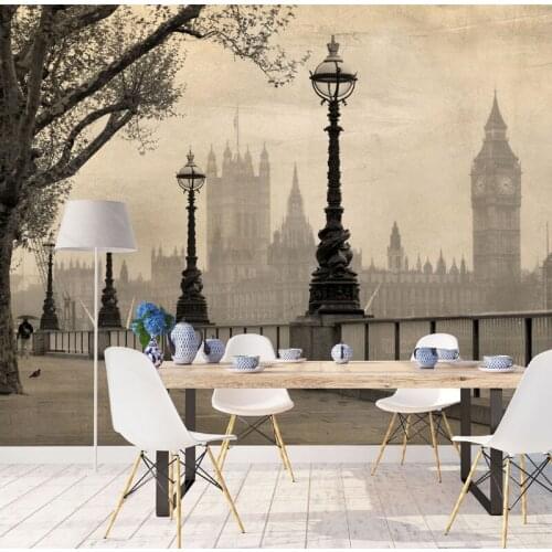Vintage 3d Papel Murals Fog Scenery London City Big Ben 3d Wall photo mural wallpaper forDinning room 3d Wall Murals Wall paper