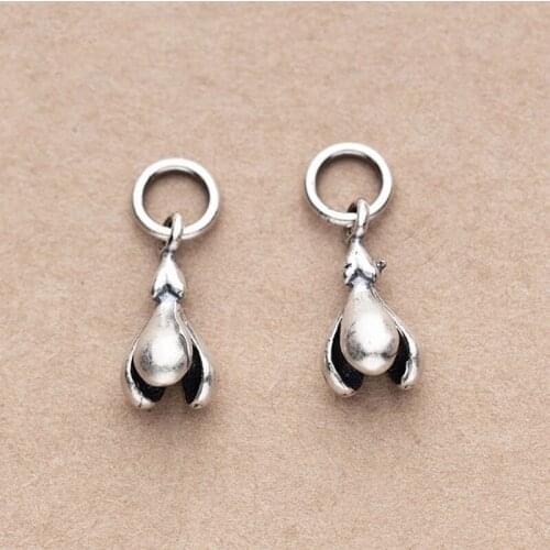 High Quality 925 Sterling Silver Small Flower Charms Thai Silver Craft Hoop Pendant DIY Women Jewelry Making Accessories 14mm