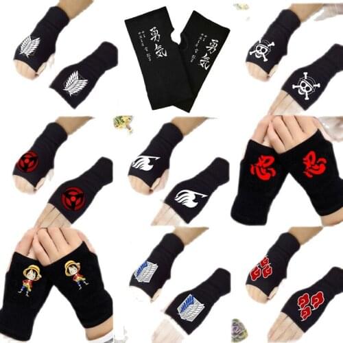 Japan Anime Cosplay Half Finger Gloves One piece Attack On Titan LOGO Tokyo Ghoul Cotton Fingerless Warm Glove 20PCS/Lot