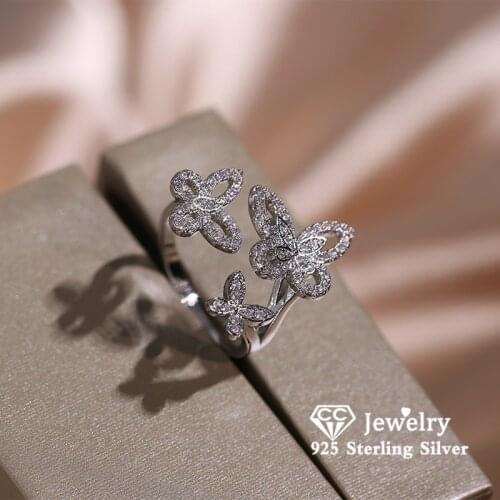 CC Butterfly Open Rings For Women Cubic Zirconia 925 Silver Engagement Wedding Accessories Bijoux Drop Shipping CC3233