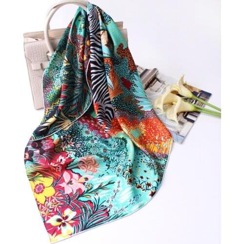 Women 100% Silk Scarf Spring New Tropical Zebra 90 twill Silk Square Queens Scarf Silk Scarf Shawl Lady Office Use Gift