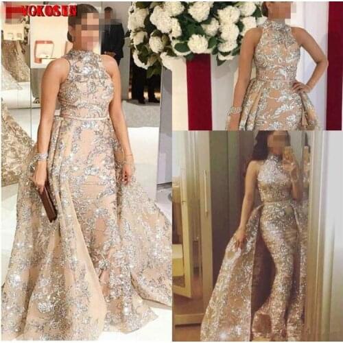 Sexy Gold Sequins Mermaid Evening Dresses With Detachable Skirt Prom Dress Long Formal Party Dress Pageant Gowns Celebrity Dress