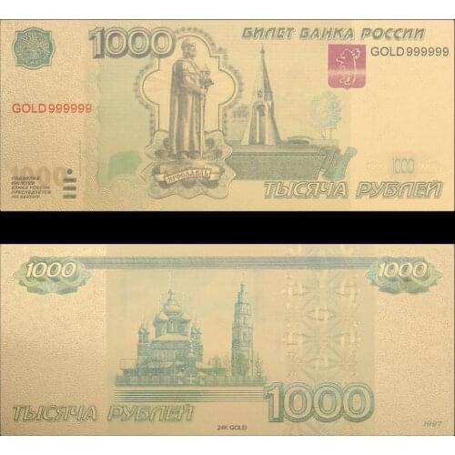 VNFURU 1000 ruble Golden banknotes Kremlin building Garden 24K Gold 999999 Coin Banknote Gold Foil Fake Paper Money Collection
