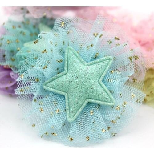 16Pcs 6.5cm Shiny Star Flower Padded Appliques for childrens crafts headwear Bag Handmade Decor Hair Clip Ornament Accessories
