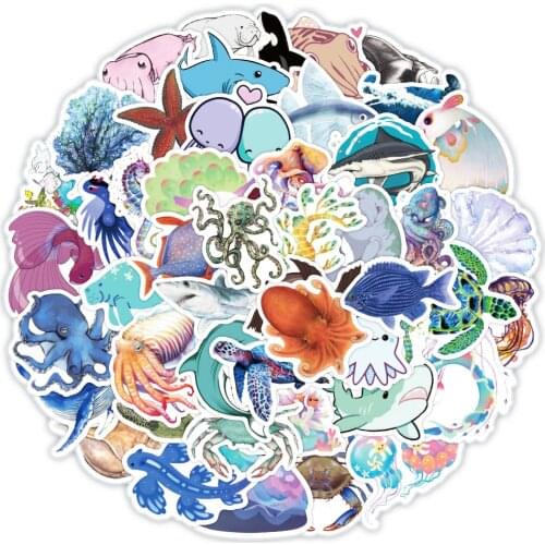 50PCS/Pack Marine Life Graffiti Stickers For Laptop Suitcase Guitar Skateboard Waterproof Octopus Shark Decals