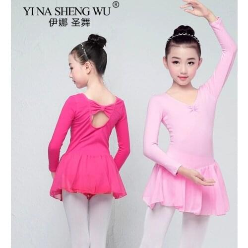 Ballet Dress Long/Short Sleeve Ballet Leotard New Girls Kids Dancewear Training Dress Chiffon Skirted Leotards Party Costumes