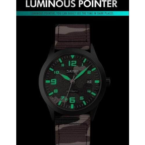 SKMEI Miliary Watches Automatic Mechanical Watch Mens Watches Luminous Nylon Strap Men Wristwatches Date Time Male reloj hombre