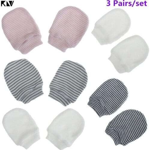 KLV 3Pairs Baby Anti Scratching Soft Gloves Newborn Protection Face Scratch Mittens Infant Handguard Supplies Baby Gloves Set
