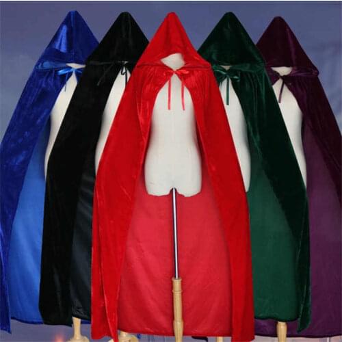 Halloween Costumes for Women Men Fancy Cloak Velvet Hooded Adult Witch Long Purple Green Red Black Halloween Cloaks Hood Capes