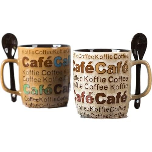 Creative Vintage Coffee Ceramic Mug with Cover Spoon Drinking Cup Personality Trend Milk and Tea Cups Unisex Household