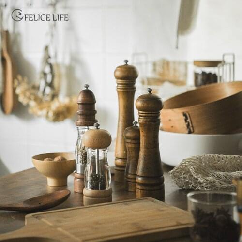 Wood Salt and Pepper Mill Pepper Grinders, Salt Shakers with Adjustable Ceramic Rotor-5/8/10 inches