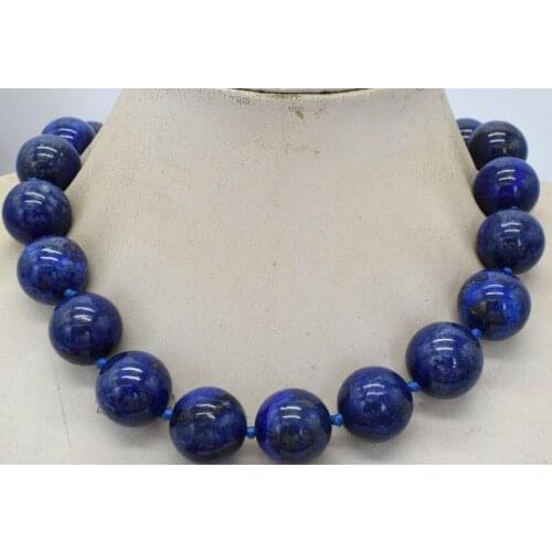 Fashion 20mm Round Blue Egyptian Lapis Lazule Gemstone Beads Necklaces 18"